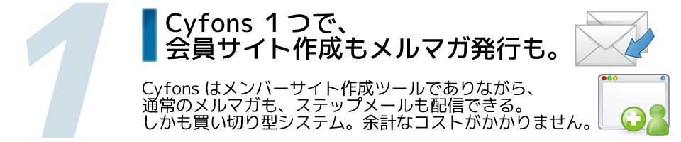 Cyfons（サイフォンス）１つでメルマガ発行も会員サイト作成もできます